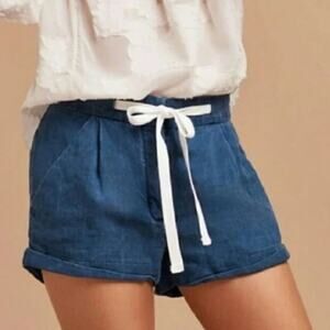 Wilfred Aritzia Shorts Blue Linen Style Pull On Tie Waist Bow Beachy Casual 0